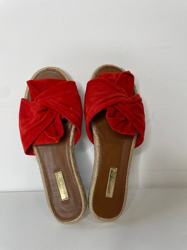 Red Suede Bow Slip on Sandal