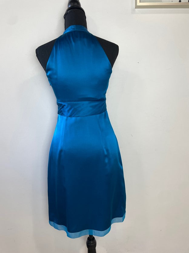 Silk Teal Blue Empire Waist Sleevless Dress