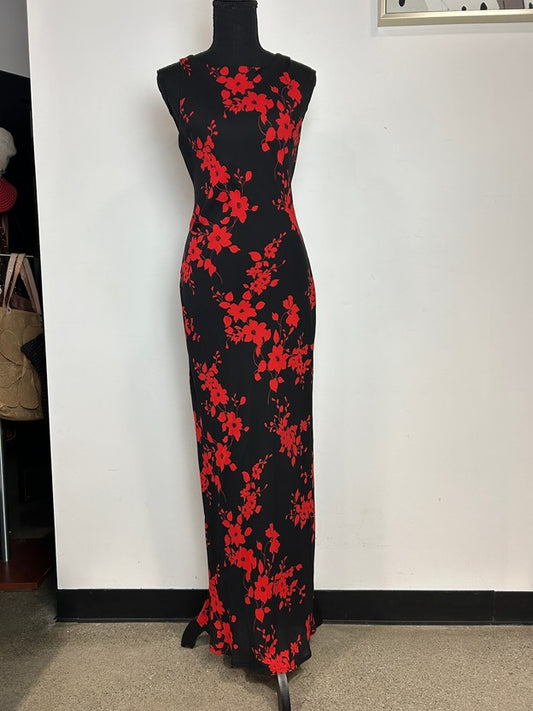 Black and Red Floral Sleeveless Maxi Dress