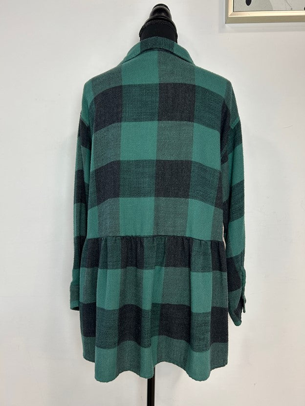 Black & Green Gingham Flannel Babydoll Top