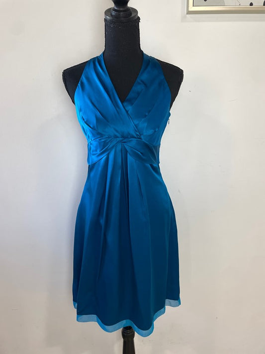 Silk Teal Blue Empire Waist Sleevless Dress