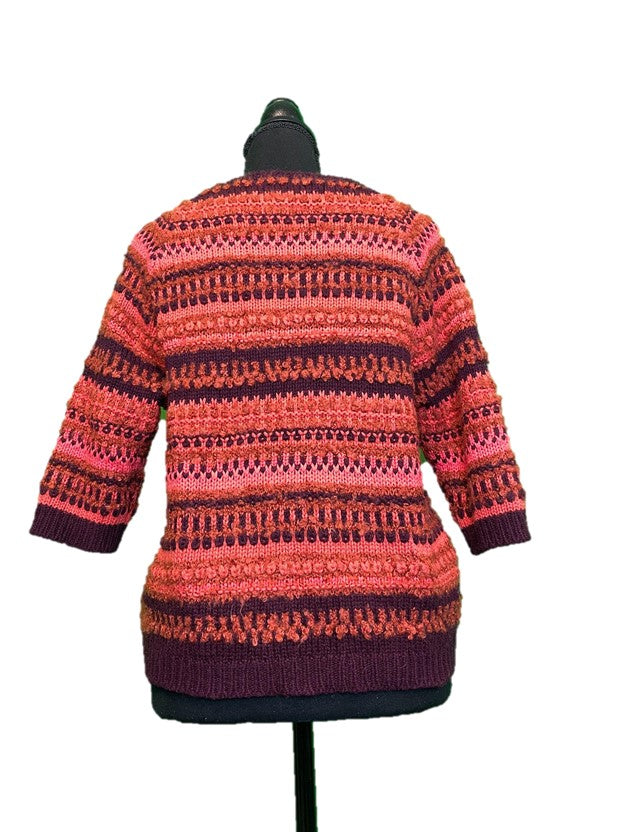 Orange and Purple Knit Quarter Sleeve Sweater
