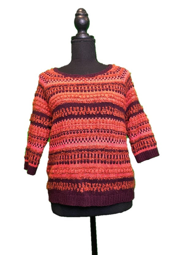 Orange and Purple Knit Quarter Sleeve Sweater