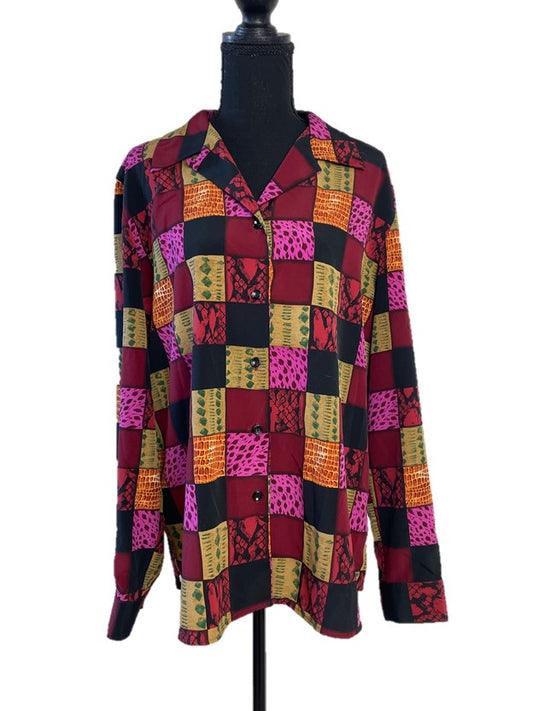 Multi Patterned Button Down Blouse