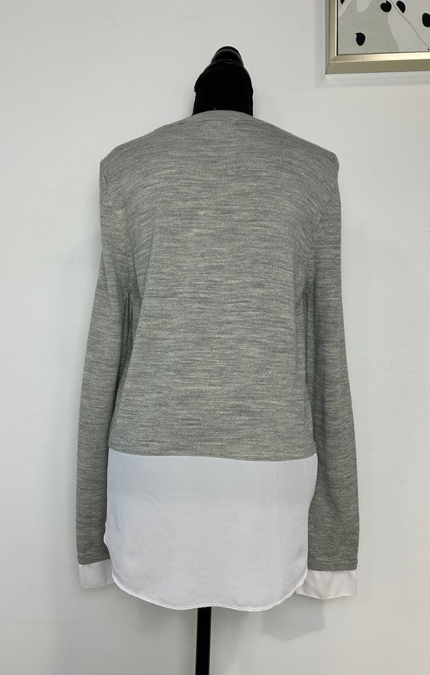Long Sleeve Gray Knit With Sheer White Hem