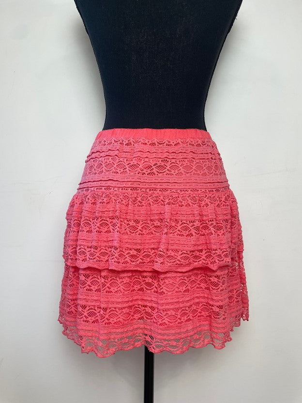 Coral Lace Ruffle Mini Skirt