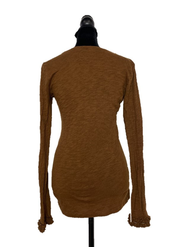 Brown Fqrilly Detail Long Sleeve Faux Crystal Buttons