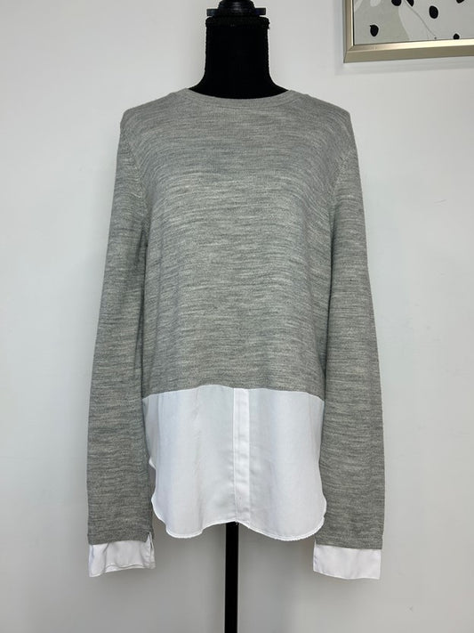 Long Sleeve Gray Knit With Sheer White Hem