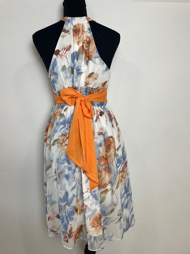 Multicolor floral Halter Dress With Waist Detail & Tie