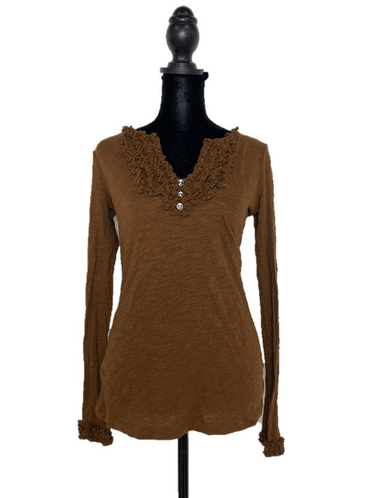 Brown Fqrilly Detail Long Sleeve Faux Crystal Buttons