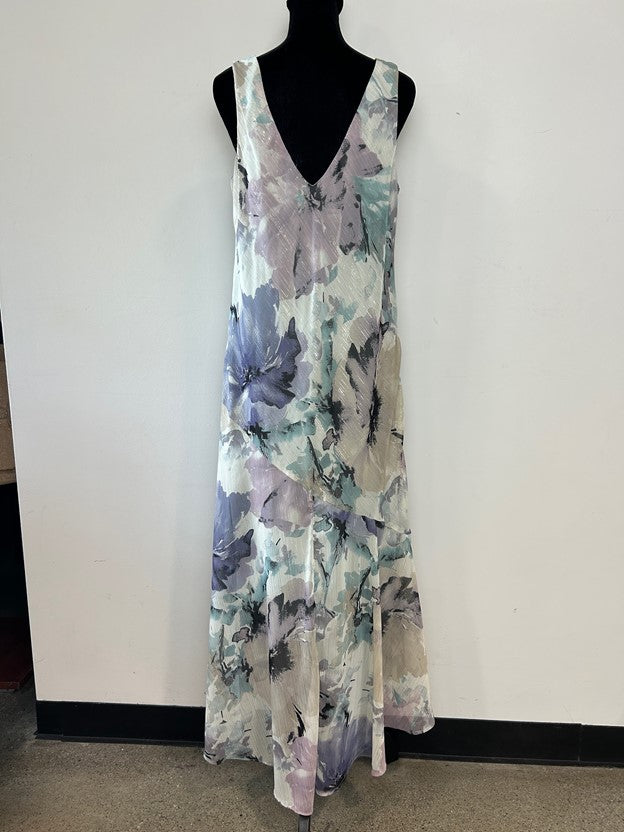 Multicolor Metallic Floral Ruffle Maxi Dress