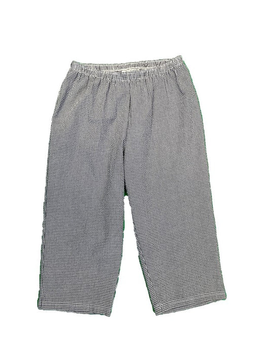 Elastic Waistband Lightweight B&W Gingham Print Cropped Pants