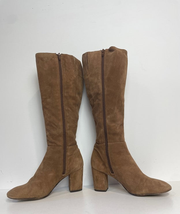 Tall Light Brown Suede Heel Boots