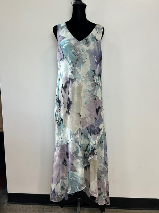 Multicolor Metallic Floral Ruffle Maxi Dress