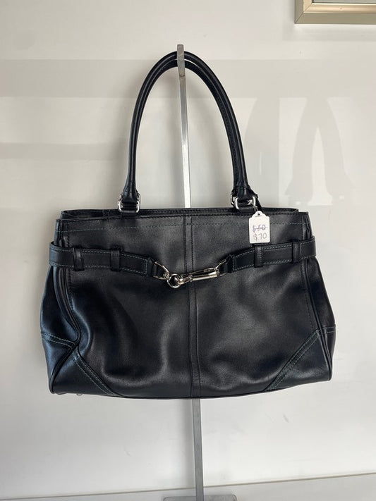Black Teal Stitching Silver Hardware Handbag