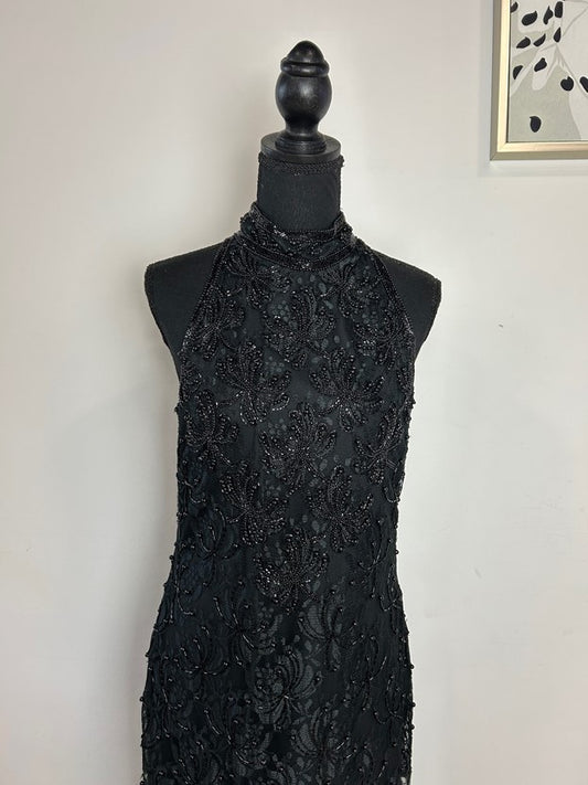 Vintage High Neck Halter Beaded Gown