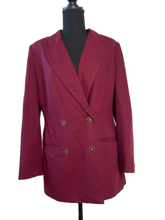 Maroon Deep Cut Double Breasted Blazer