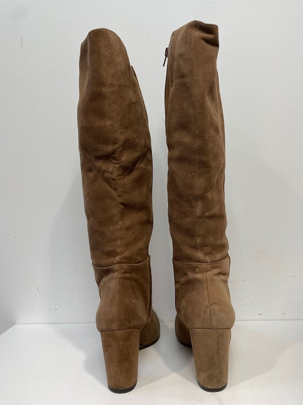 Tall Light Brown Suede Heel Boots