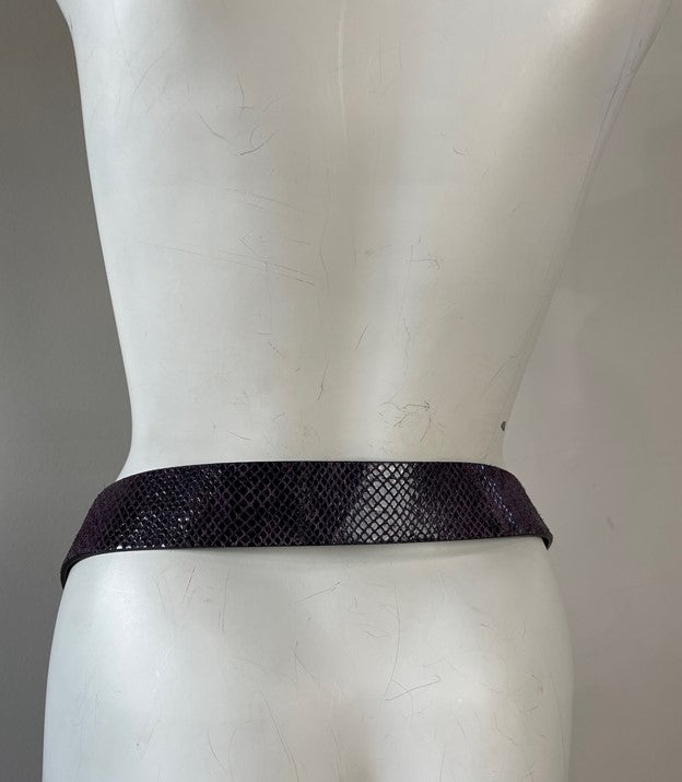 Purple Snakeskin Genuine Leather Gold Buckle Belt