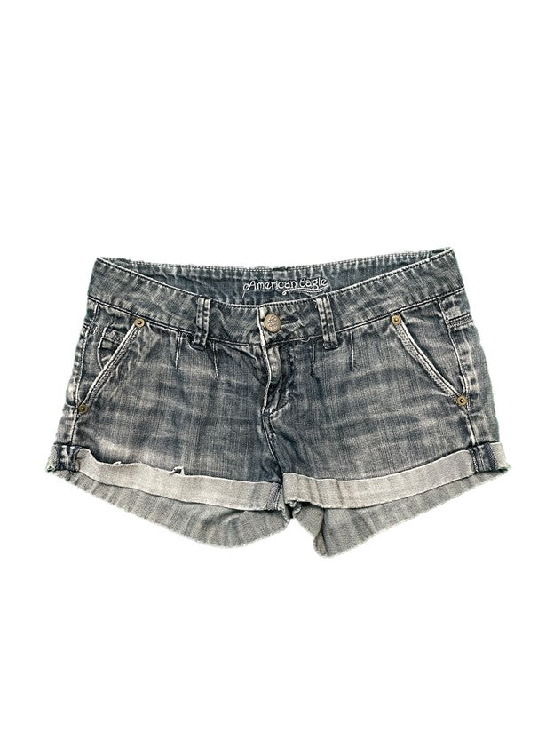 Denim Gray Wash Low Waisted Mini Shorts
