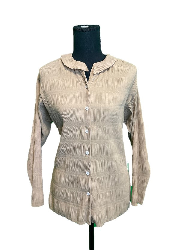 Pleated Button up Collared Blouse