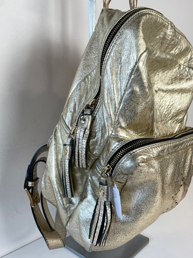Gold Metallic Mini Backpack w/ Detachable Charms