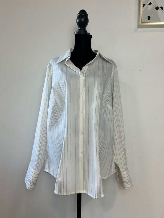 White & Black Pin Stripe Long Sleeve Collared Button up