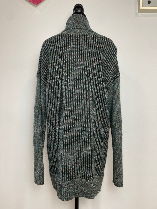 Multicolor Yarn Knit Fold-over Turtleneck Sweater Zipper Details
