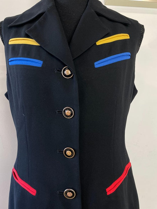 Black Button Fitted Vest Primary Color Pocket Details