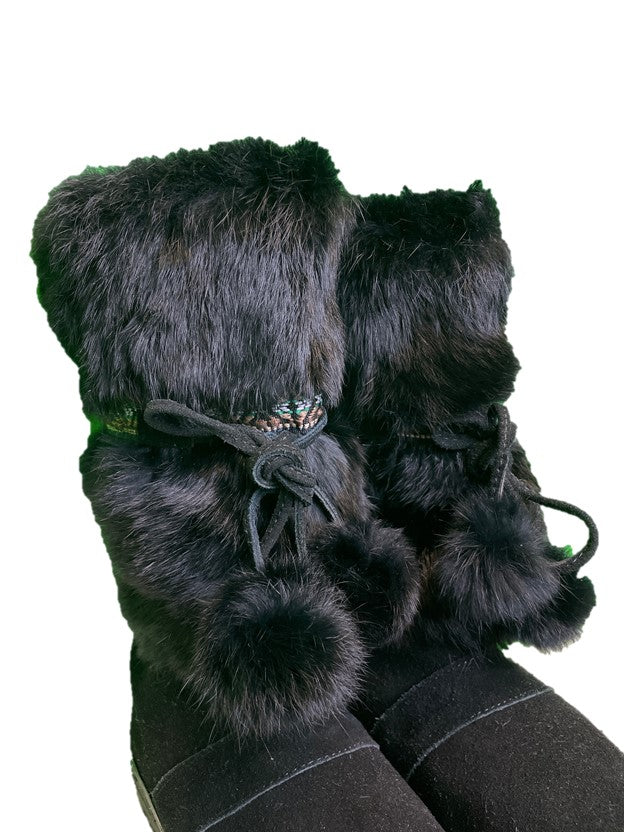Rabbit Fur and Leather Winter Boots Tall