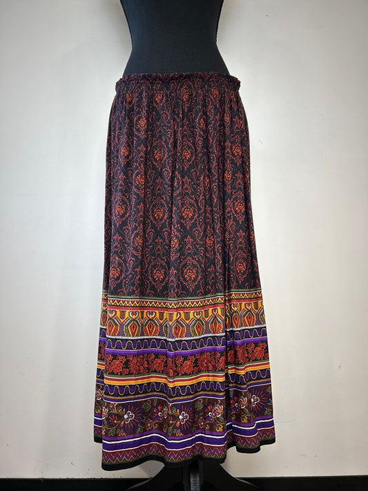 Elastic Waist Multi Printed Maxi Skirt