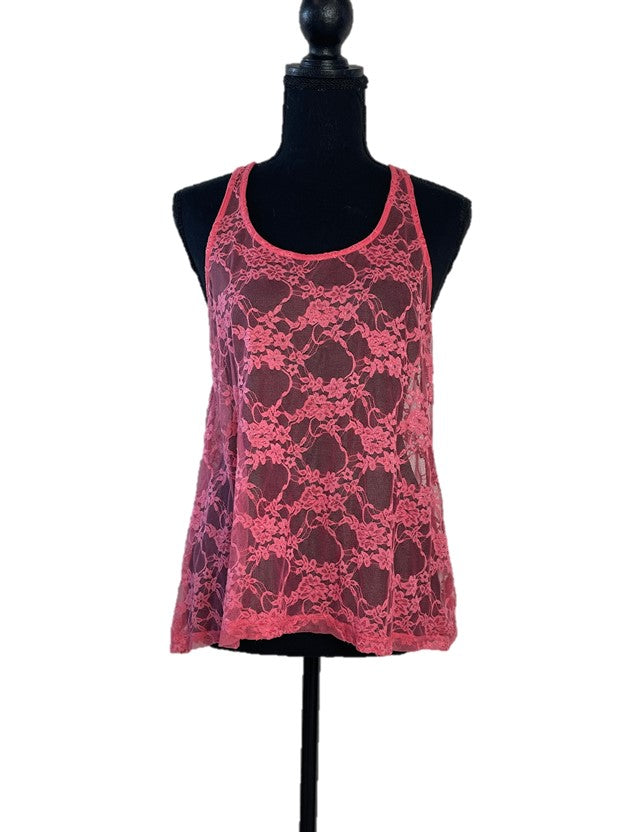 Coral Pink Lace Racer Back Tank