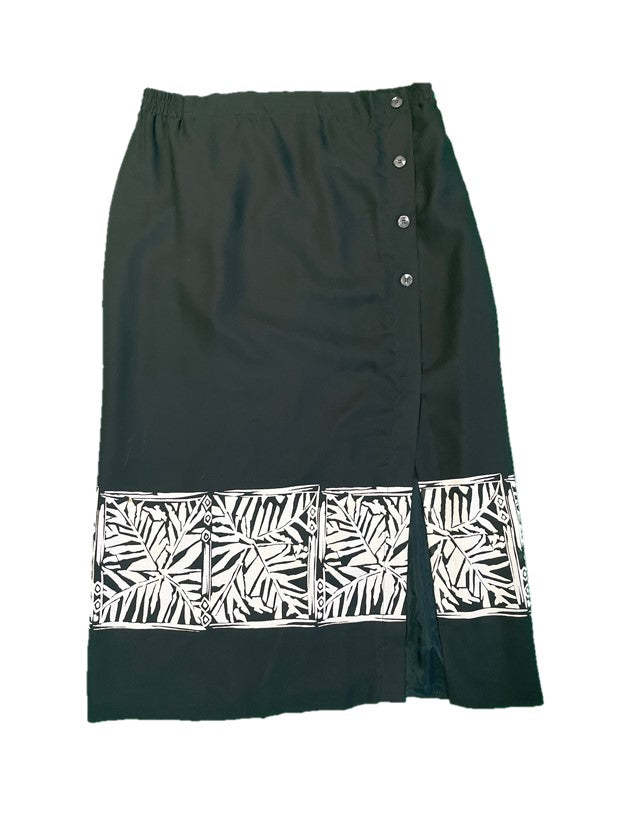 Black Tropical Print Button Detail Maxi Skirt