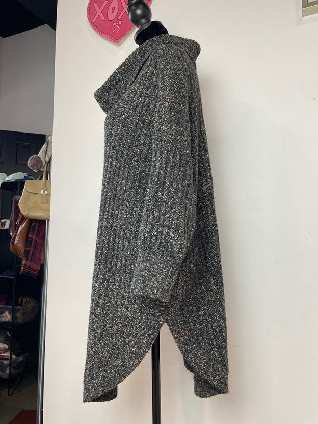 Multicolor Knit Yarn Fold-over Turtleneck Split Hem Sweater