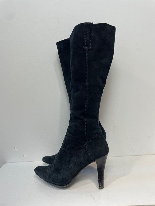 Tall Black Suede Heel Boots