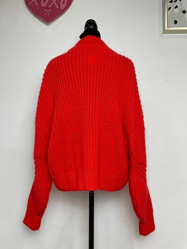 Red/Orange Crochet Knit Mock Neck Sweater