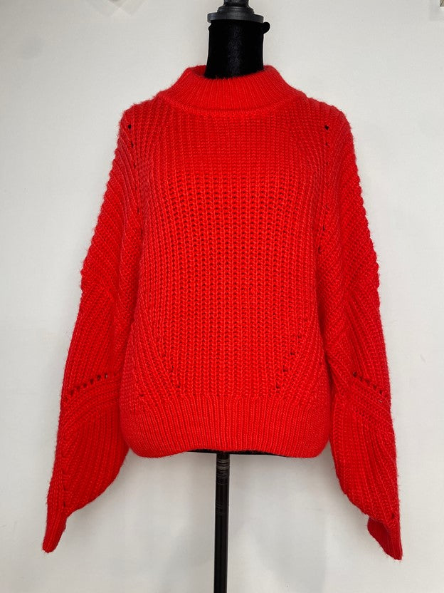 Red/Orange Crochet Knit Mock Neck Sweater
