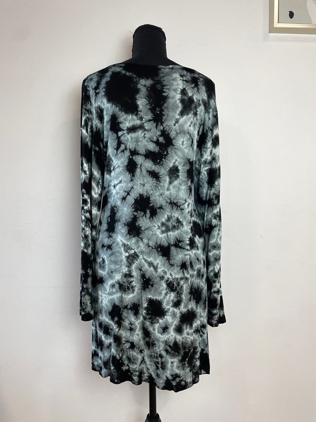 Black/Gray Tie-Dye Long Sleeve Dress