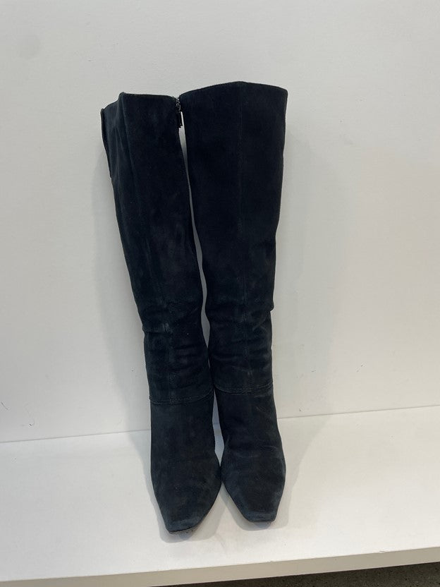 Tall Black Suede Heel Boots