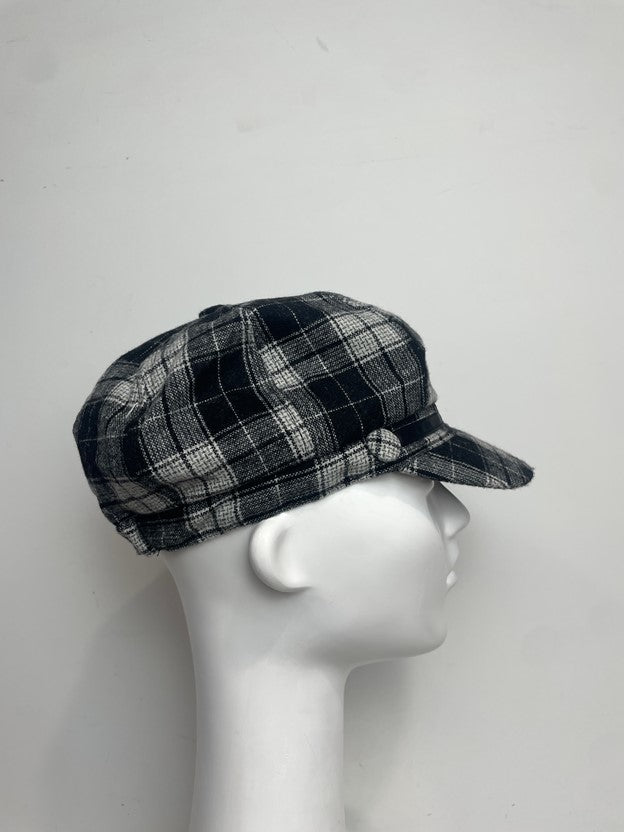Wool Blend Gray/ B&W Plaid Newsboy Cabbie Hat
