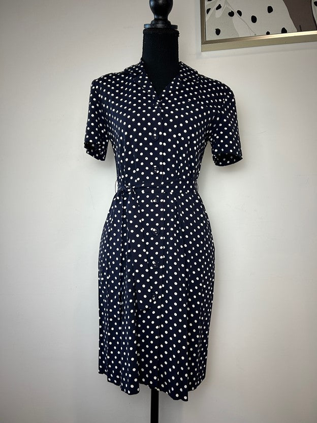 Polka Dot Print Belted Collar Shirt Dress