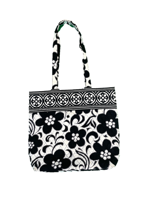BLACK AND WHITE FLORAL TOTE BAG