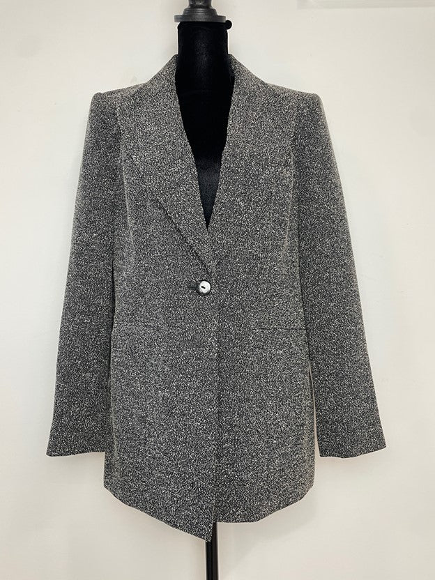 Tweed Open Blazer Black White Lined aJacket