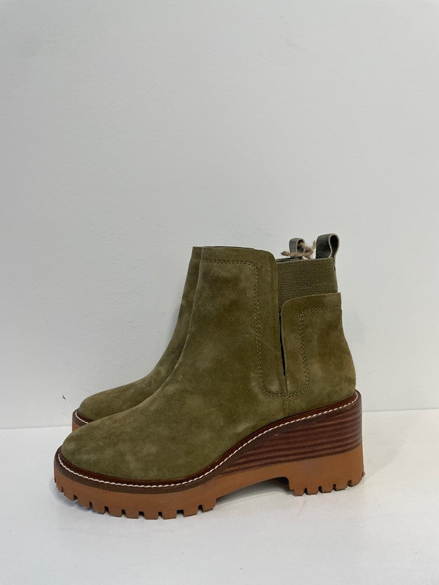 Green Suede Leather Booties