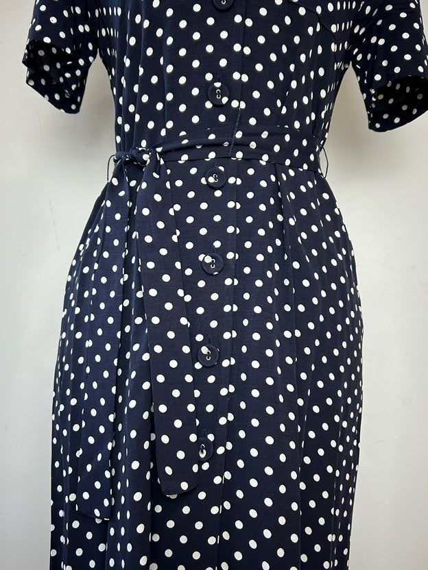 Polka Dot Print Belted Collar Shirt Dress