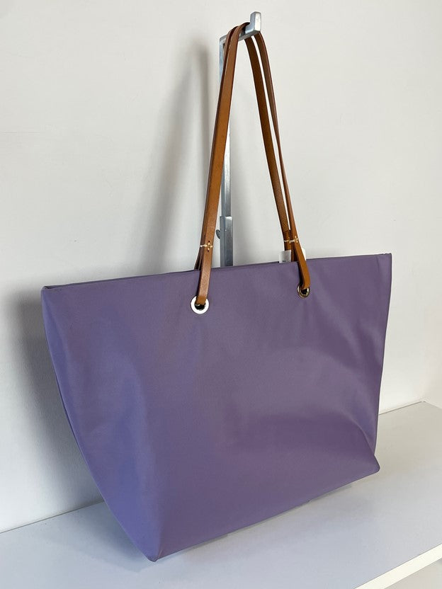 Purple Large Tote Bag Brown Leather Straps