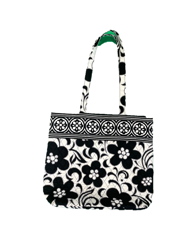 BLACK AND WHITE FLORAL TOTE BAG