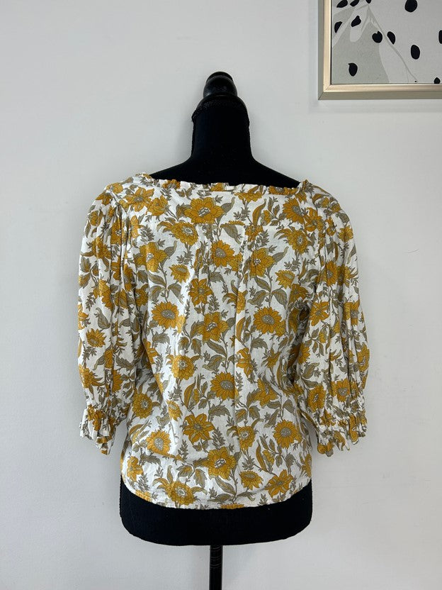 Floral Button Front Puff Sleeve Blouse