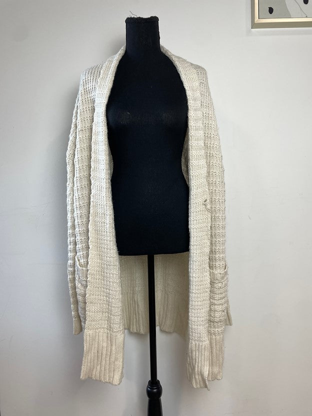 Cream Knit Longline Fold Over Collar Cardigan