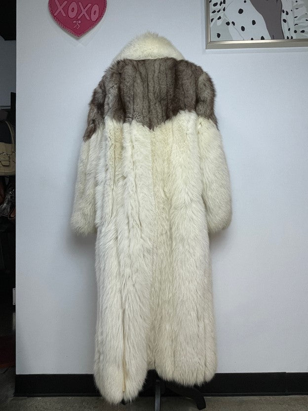 White and Brown Ankle Length Jacket Fox Fur Jacket